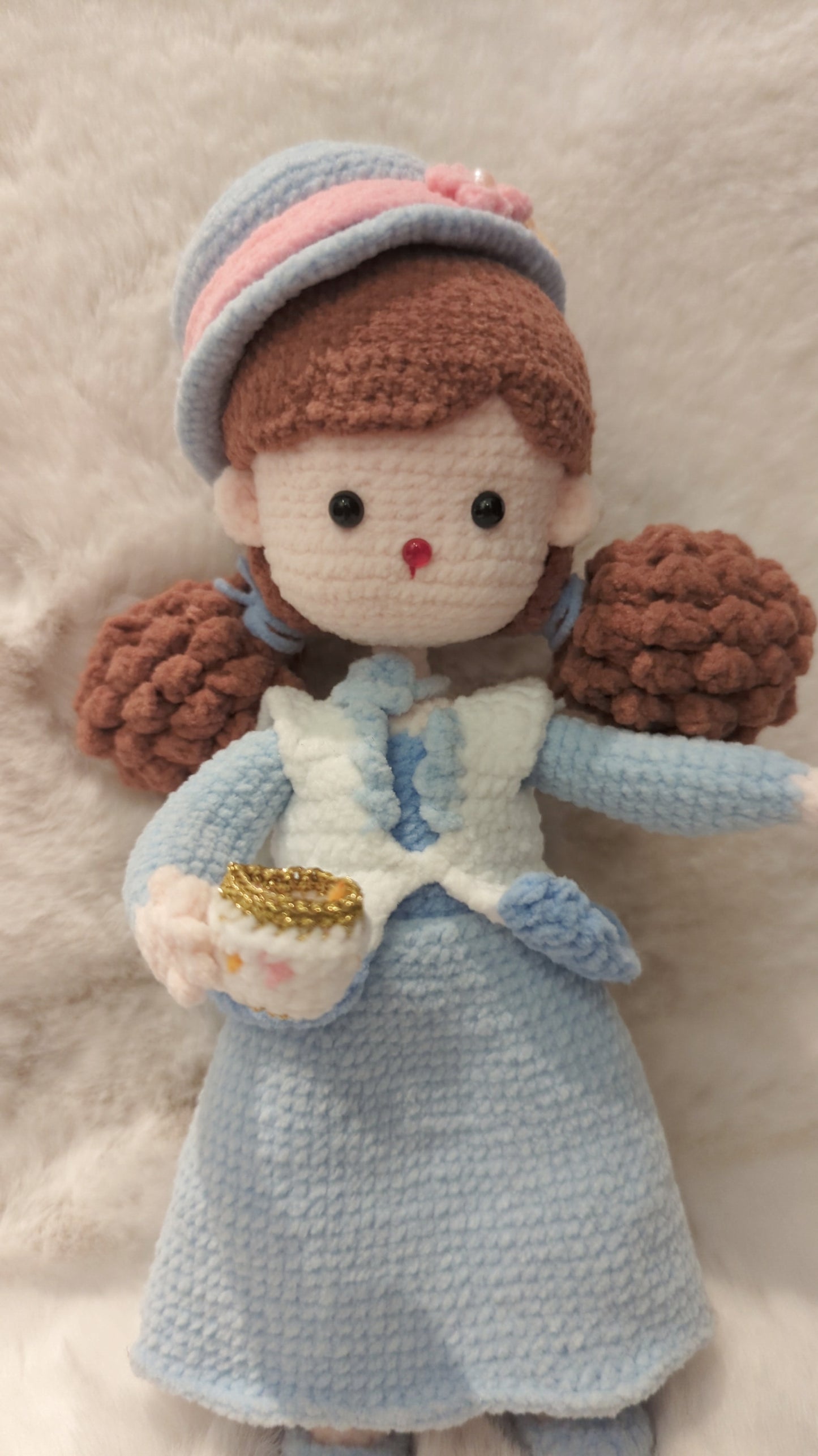 Handmade Crochet Doll in blue dress