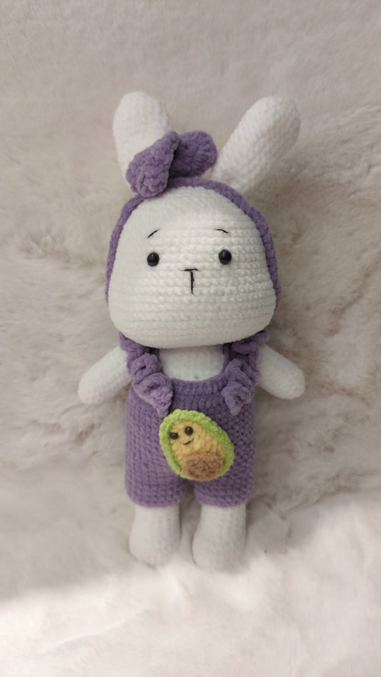 Handmade Crochet Rabbit in purple overall
