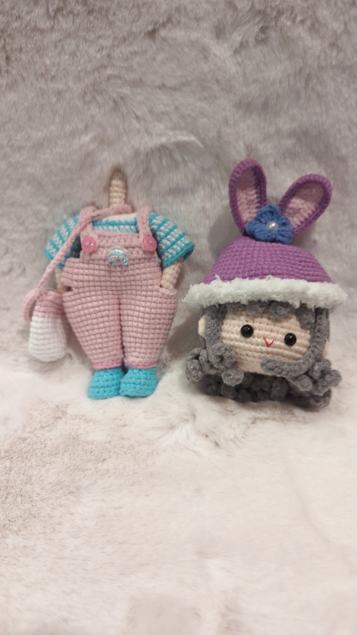 Handmade Crochet doll with rabbit hat