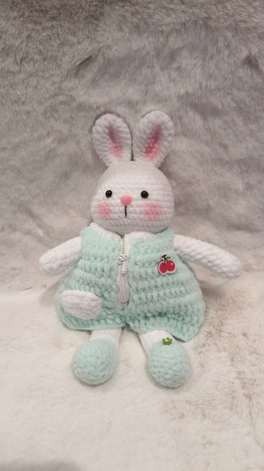 Handmade Crochet Rabbit in Green Jacket