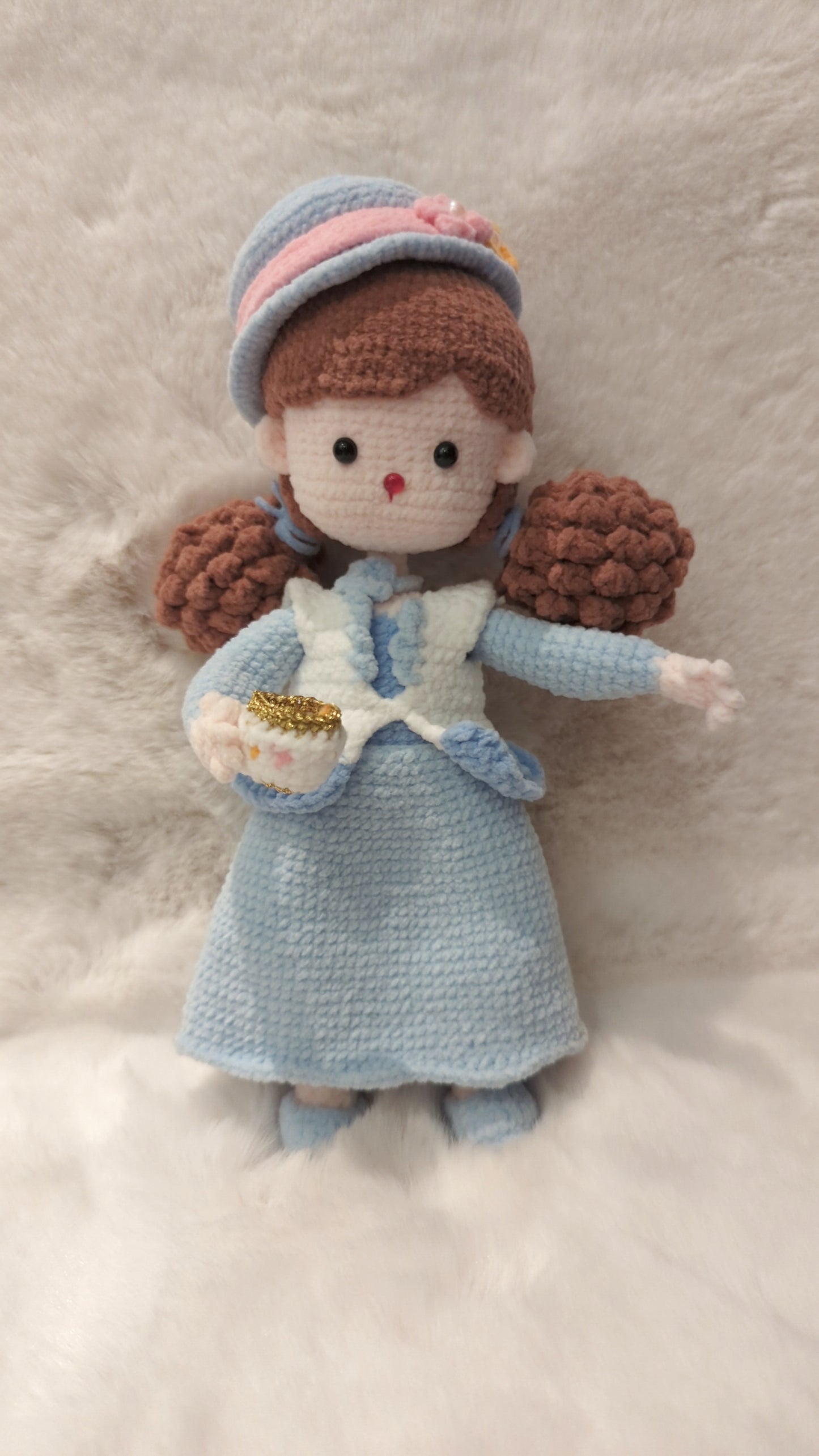 Handmade Crochet Doll in blue dress