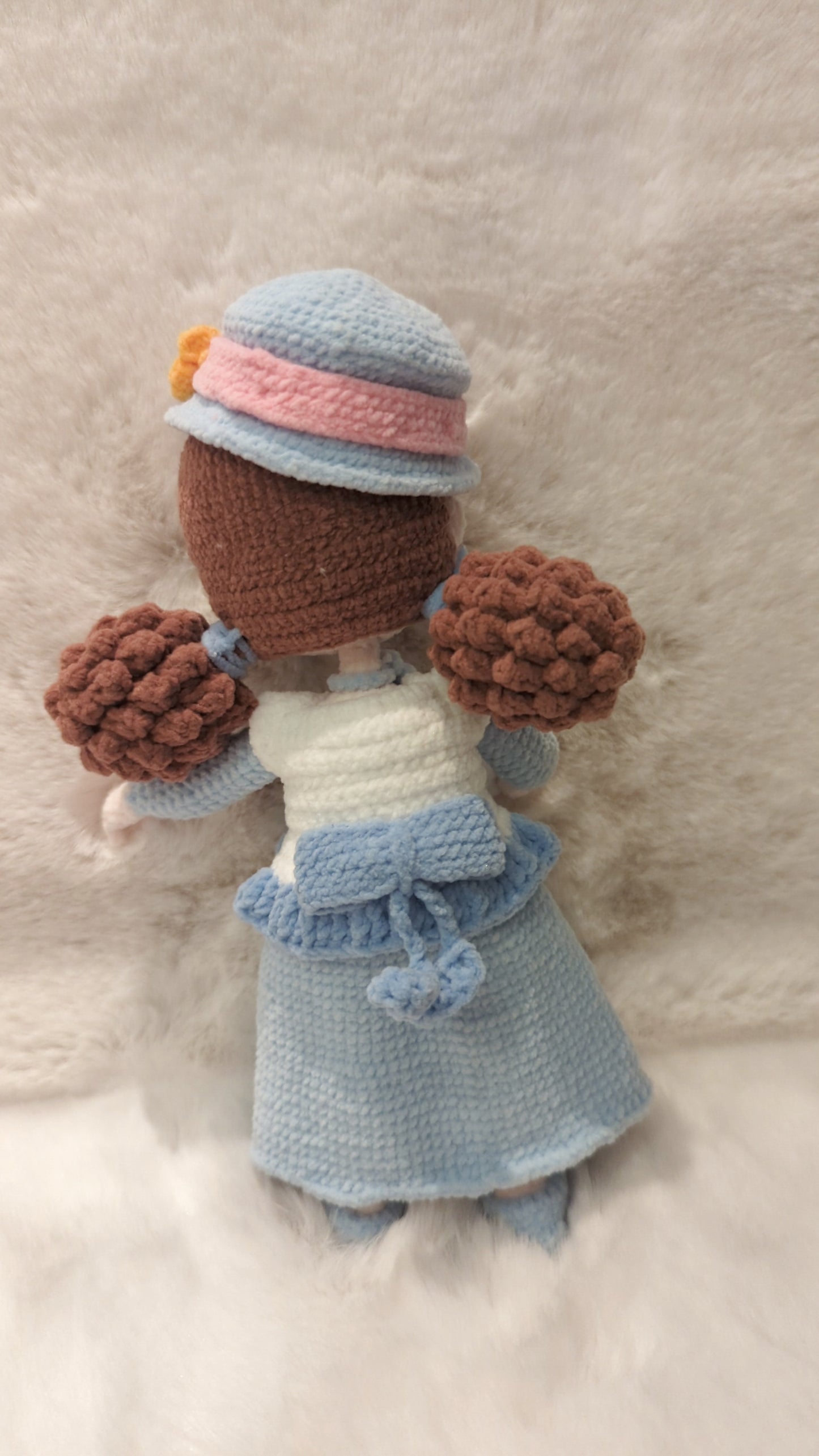 Handmade Crochet Doll in blue dress