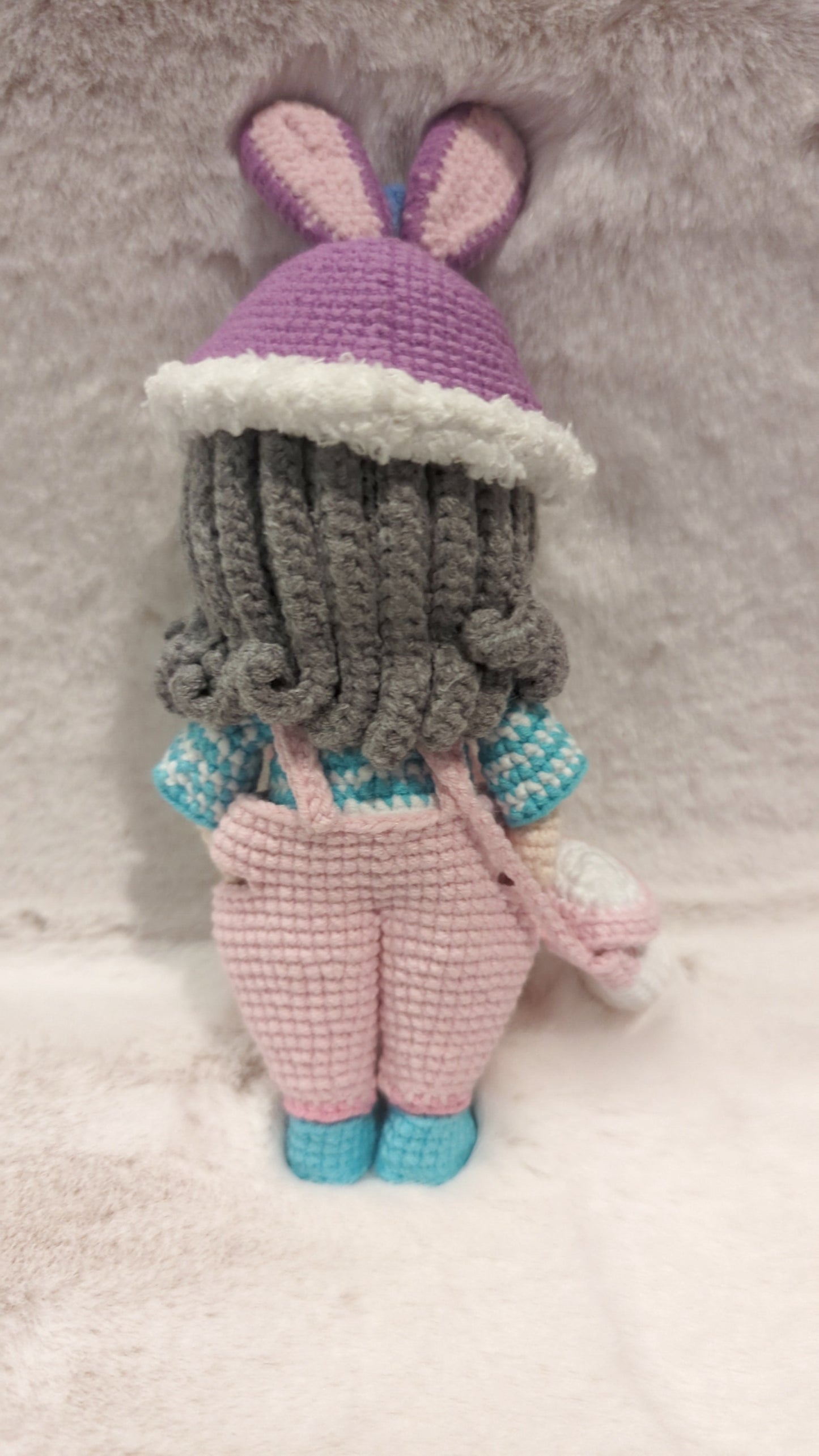 Handmade Crochet doll with rabbit hat