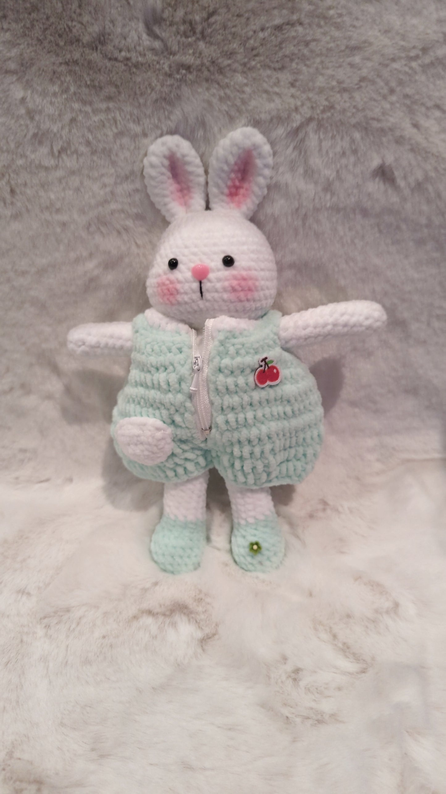 Handmade Crochet Rabbit in Green Jacket