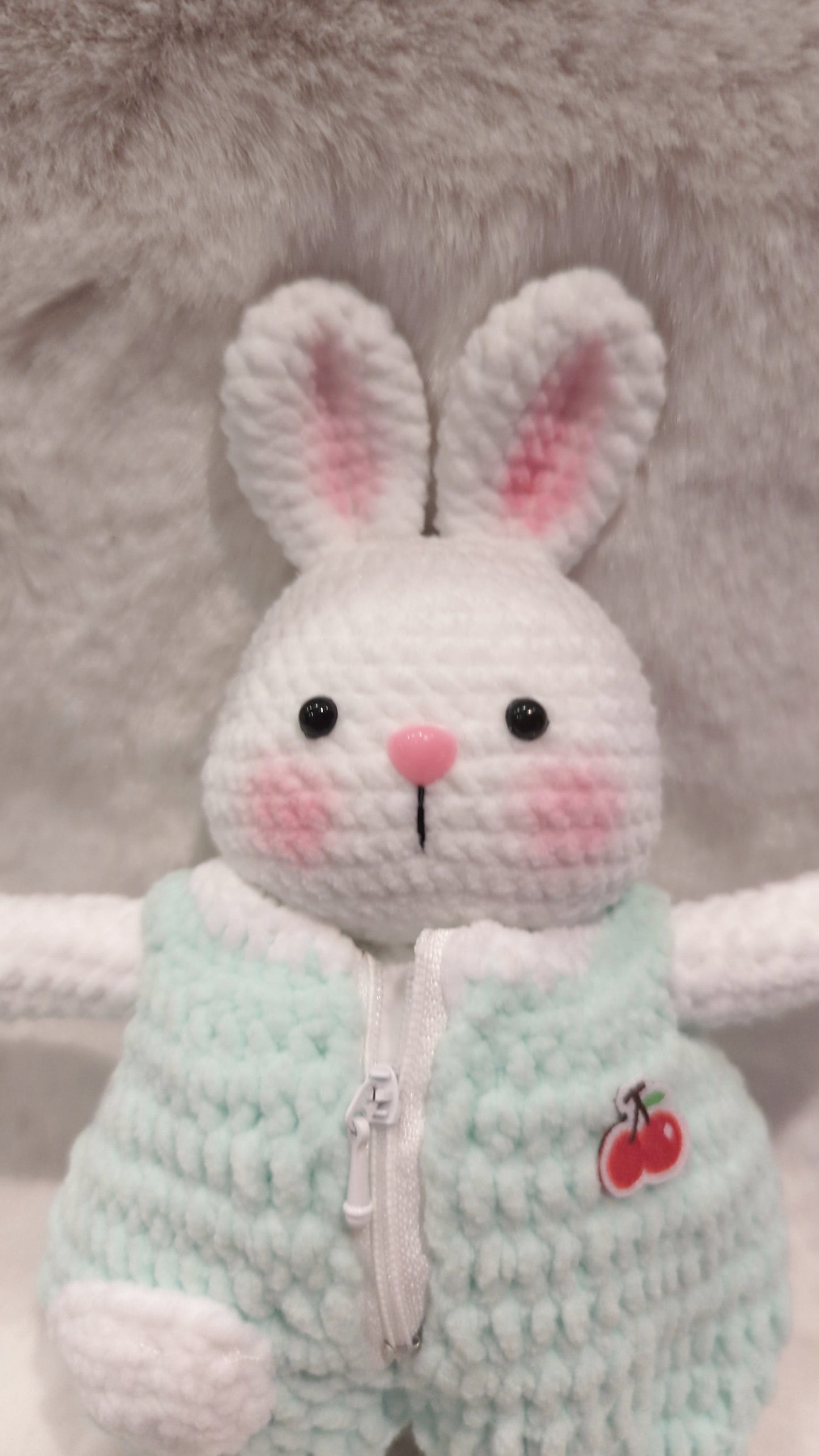 Handmade Crochet Rabbit in Green Jacket
