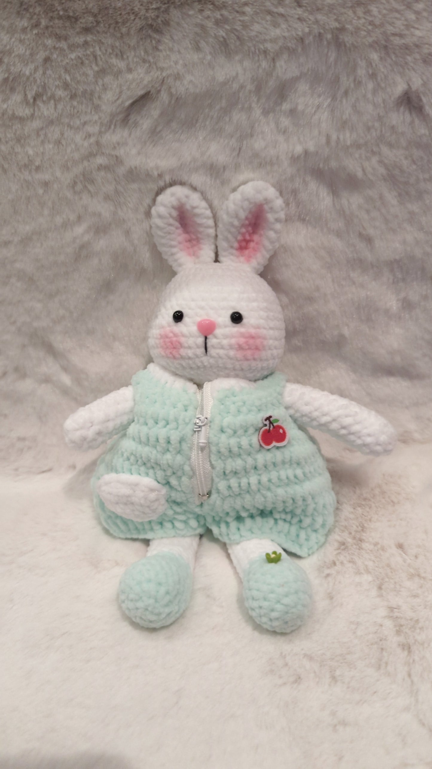 Handmade Crochet Rabbit in Green Jacket